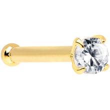 Load image into Gallery viewer, 20G 1/4 14k Solid Yellow Gold Clear 2mm Cubic Zirconia Nose Bone
