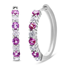 Load image into Gallery viewer, 10K White Gold, ½ Cttw Diamond, & ½ Cttw Lab-Grown Blue Sapphire Leverback Hoop Earrings (H-I Color, I1-I2 Clarity)