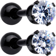 Load image into Gallery viewer, 16G 3/8 Clear Gem Black Anodized Titanium Cartilage Tragus Earring 2 Pack Set
