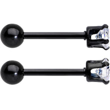 Load image into Gallery viewer, 16G 3/8 Clear Gem Black Anodized Titanium Cartilage Tragus Earring 2 Pack Set