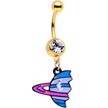 Load image into Gallery viewer, Clear Gem Gold PVD BFF Planet Best Friend Dangle Belly Ring Set of 2