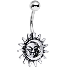 Load image into Gallery viewer, Blue Pink Gem Sun and Moon Goddess Belly Ring Set of 4