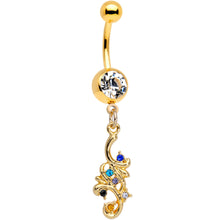 Load image into Gallery viewer, Clear Gem Gold PVD Filigree Flow Best Friend Dangle Belly Ring Set of 2