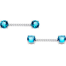 Load image into Gallery viewer, 14G Blue CZ Gem Twisted Captive Ring Barbell Nipple Ring Set