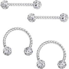 Load image into Gallery viewer, 14G Clear Gem Cluster Twisted Horseshoe Barbell Nipple Ring Set