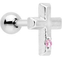 Load image into Gallery viewer, 1/4 Pink CZ Gem Embossed Cross Tragus Cartilage Earring