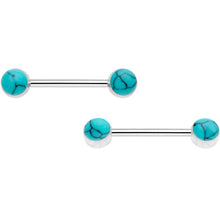 Load image into Gallery viewer, 14G Faux Turquoise Southwest Captive Ring Barbell Nipple Ring Set