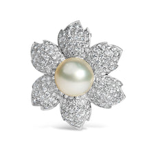 Load image into Gallery viewer, 18K White Gold 2 3/4 Cttw Diamond and 12.5 MM Cultured Freshwater Pearl Floral Brooch Pin (G-H Color, VS1-VS2 Clarity)