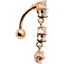 Load image into Gallery viewer, Clear CZ Gem Rose Gold Plated Trio Tier Top Mount Dangle Belly Ring