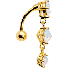 Load image into Gallery viewer, White Faux Opal Gold Plated Trio Tier Top Mount Dangle Belly Ring