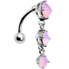 Load image into Gallery viewer, Pink Faux Opal Trio Tier Top Mount Dangle Belly Ring