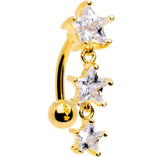 Load image into Gallery viewer, Clear CZ Gem Gold Plated Triple Star Top Mount Dangle Belly Ring
