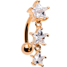 Load image into Gallery viewer, Clear CZ Gem Rose Gold Plated Triple Star Top Mount Dangle Belly Ring