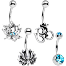 Load image into Gallery viewer, Aqua Gem Spiritual Zen Lotus Flower Belly Ring Set of 4
