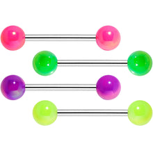 Load image into Gallery viewer, Pink Purple Green Neon Barbell Tongue Ring Set of 4