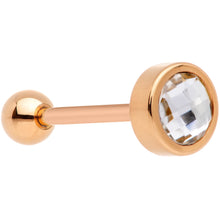 Load image into Gallery viewer, Clear Gem Rose Gold Tone Anodized Cross Stitch Barbell Tongue Ring
