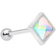 Load image into Gallery viewer, White Rainbow Gem Rhombus Barbell Tongue Ring