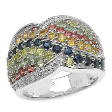 Load image into Gallery viewer, 3.07 Carat Genuine Multi Sapphire .925 Sterling Silver Ring