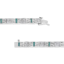 Load image into Gallery viewer, 14K White Gold Princess-Cut white and Blue Diamond 3.00 cttw Fashion Link Bracelet (H-I Color, SI1-SI2 Clarity)