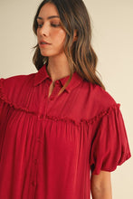Load image into Gallery viewer, Mineral Washed Button Down Puff Sleeve Shirt Dress β Trendy Button Down Shirt Dress with Puff Sleeves and Unique Mineral Wash Finish for a Chic and Casual Look