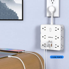 Load image into Gallery viewer, 16-in-1 Power Strip – 12 AC Outlets & 4 USB Ports, White