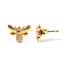 Load image into Gallery viewer, 10K Yellow Gold Diamond Accented Bumble Bee Stud Earring (H-I Color, I1-I2 Clarity)