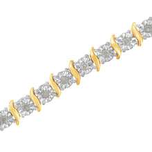 Load image into Gallery viewer, Two-Tone 10K Yellow Gold over .925 Sterling Silver 1.0 Cttw Diamond S-Curve Link Miracle-Set Tennis Bracelet (I-J Color, I3 Clarity) - 7"