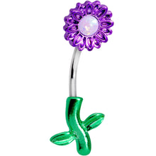 Load image into Gallery viewer, White Faux Opal Purple Sunflower Leaf Double Mount Belly Ring