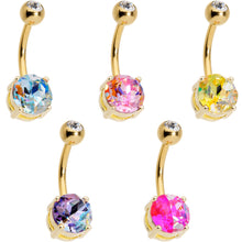 Load image into Gallery viewer, Blue Purple Pink Yellow Gem Gold Plated Belly Ring Set of 5