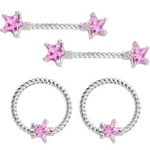 Load image into Gallery viewer, 14G Pink CZ Gem Star Twisted BCR Barbell Nipple Ring Set of 4