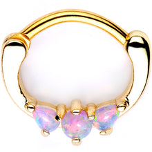 Load image into Gallery viewer, Pink Synthetic Opal Gold Tone Anodized Mini Triplet Septum Clicker