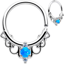 Load image into Gallery viewer, 16G 3/8 Blue Synthetic Opal Filigree Seamless Circular Ring