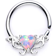 Load image into Gallery viewer, 16G 5/16 White Synthetic Opal Bold Heart Seamless Circular Ring