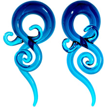 Load image into Gallery viewer, Blue Glass Translucent Swirl Twirl Spiral Taper Set 6mm to 12mm
