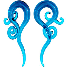 Load image into Gallery viewer, Blue Glass Translucent Swirl Twirl Spiral Taper Set 6mm to 12mm