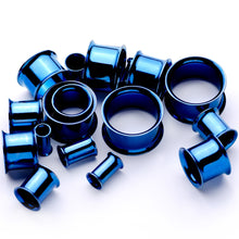Load image into Gallery viewer, Blue Anodized Steel Double Flare Tunnel Plug Set 4mm to 16mm