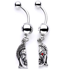 Load image into Gallery viewer, Red CZ Gem Android Buddha BFF Dangle Belly Ring Set of 2