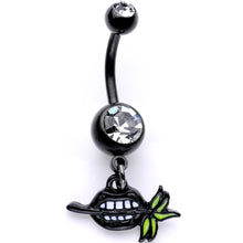Load image into Gallery viewer, Clear Gem Black Anodized Black Lips of Death Dangle Belly Ring