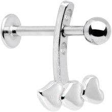 Load image into Gallery viewer, 16G 3/8 Triple Heart Dangle Cartilage Tragus Helix Piercing