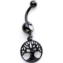 Load image into Gallery viewer, Clear Gem Black Anodized Tree of Life Charm Dangle Belly Ring