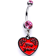 Load image into Gallery viewer, Pink Gem Stay Weird Red Heart Dangle Belly Ring