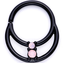 Load image into Gallery viewer, 16G 3/8 Pink Faux Opal Black Anodized Horseshoe Closure Ring Set