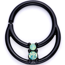 Load image into Gallery viewer, 16G 3/8 Teal Faux Opal Black Anodized Horseshoe Closure Ring Set