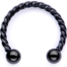 Load image into Gallery viewer, 16G 3/8 Teal Faux Opal Black Anodized Horseshoe Closure Ring Set