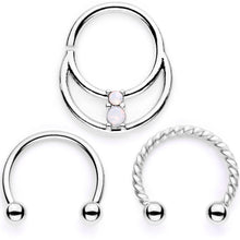 Load image into Gallery viewer, 16G 3/8 White Faux Opal Twisted Horseshoe Closure Ring Set