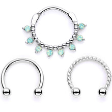 Load image into Gallery viewer, 16G 3/8 Teal Faux Opal Twisted Horseshoe and Clicker Set of 3