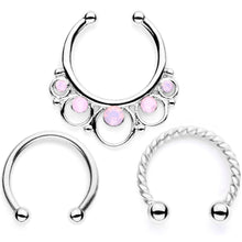 Load image into Gallery viewer, 16G Pink Faux Opal Twisted Horseshoe Clip On Fake Septum Ring Set