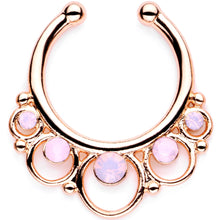 Load image into Gallery viewer, 16G Pink Faux Opal Rose Gold Tone Twisted Horseshoe Clip On Fake Septum Ring Set