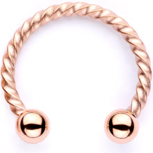 Load image into Gallery viewer, 16G Pink Faux Opal Rose Gold Tone Twisted Horseshoe Clip On Fake Septum Ring Set