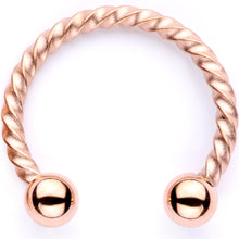 Load image into Gallery viewer, 16G Teal Faux Opal Rose Gold Tone Twisted Horseshoe Clip On Fake Septum Ring Set